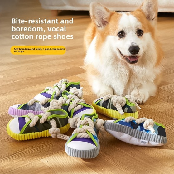 Eco-Friendly Cotton Squeaky Pet Slipper Toy