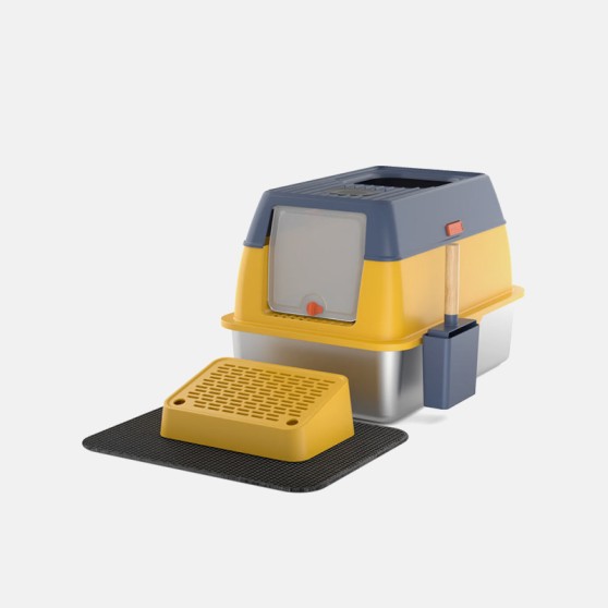 Semi-Enclosed Stainless Steel Cat Litter Box