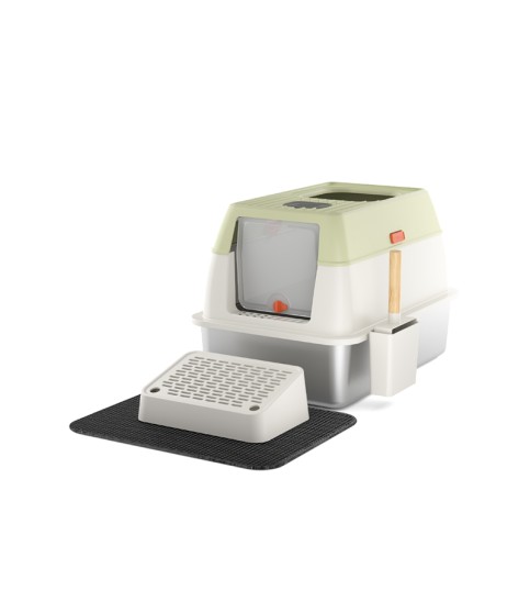 Semi-Enclosed Stainless Steel Cat Litter Box Semi-Enclosed Stainless Steel Cat Litter Box