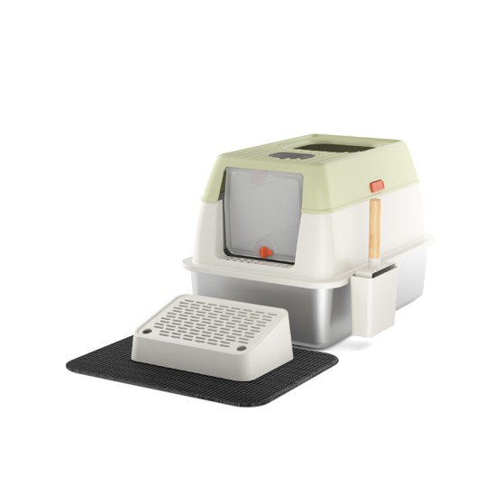 Semi-Enclosed Stainless Steel Cat Litter Box Semi-Enclosed Stainless Steel Cat Litter Box
