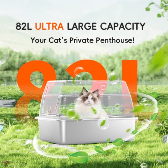 Semi-Enclosed Stainless Steel Cat Litter Box