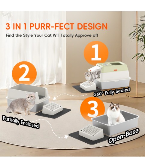 Semi-Enclosed Stainless Steel Cat Litter Box Semi-Enclosed Stainless Steel Cat Litter Box