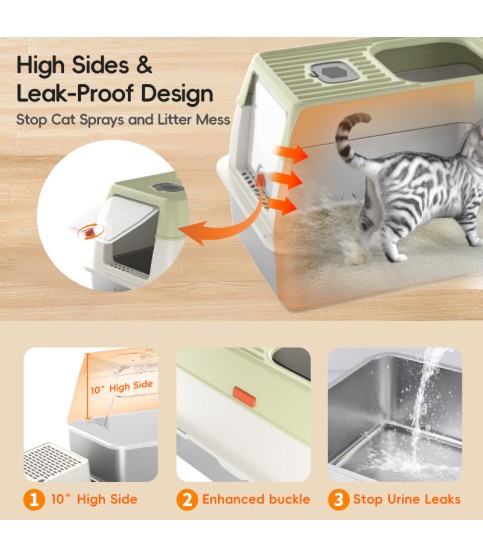 Semi-Enclosed Stainless Steel Cat Litter Box Semi-Enclosed Stainless Steel Cat Litter Box