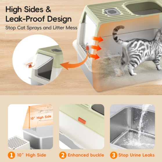 Semi-Enclosed Stainless Steel Cat Litter Box Semi-Enclosed Stainless Steel Cat Litter Box