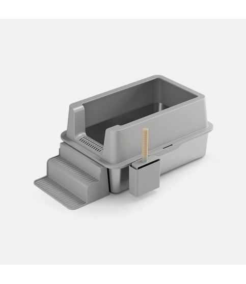 Extra-Large Open-Top Stainless Steel Cat Litter Box