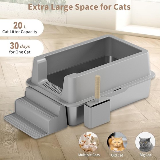 Extra-Large Open-Top Stainless Steel Cat Litter Box Extra-Large Open-Top Stainless Steel Cat Litter Box