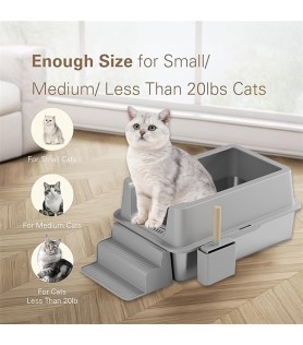 Extra-Large Open-Top Stainless Steel Cat Litter Box