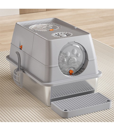 Odor-Resistant Splash-Proof Stainless Steel Cat Litter Box